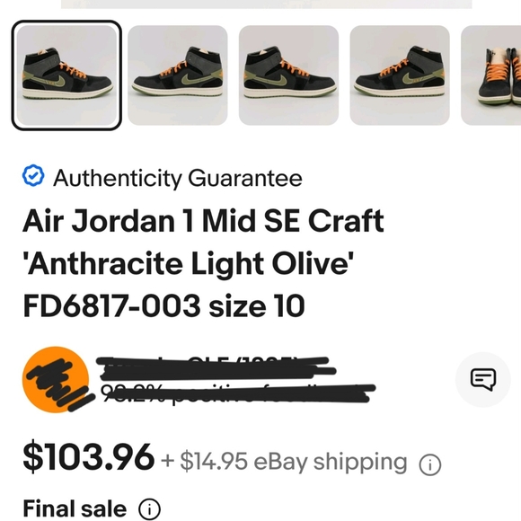 Air Jordan 1 MID SE Craft in Anthracite Olive - Picture 6 of 7